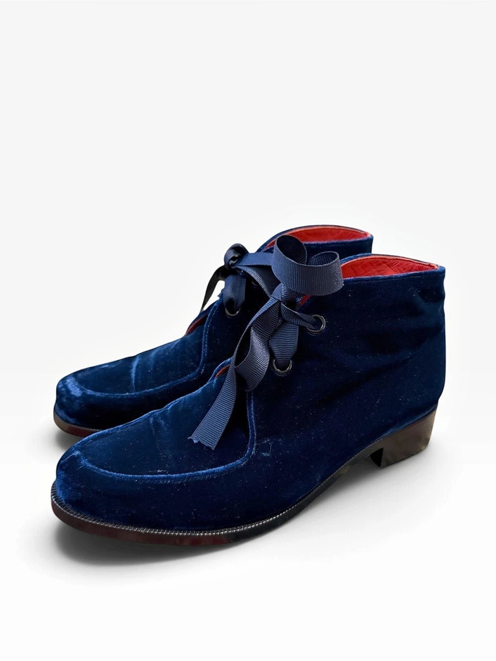 Robert Clergerie Velvet Blue Lace-Up Ankle Boots With Res Leather Lining US 6.5